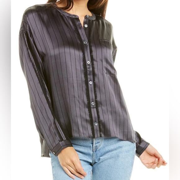 ATM Anthony Thomas Melillo Silk Striped Shirt Asphalt/Black size medium - Picture 1 of 9